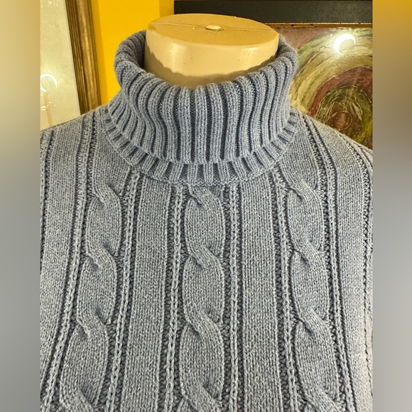 Land’s End Women's Blue Cable Knit Turtleneck Sweater - Picture 6 of 11
